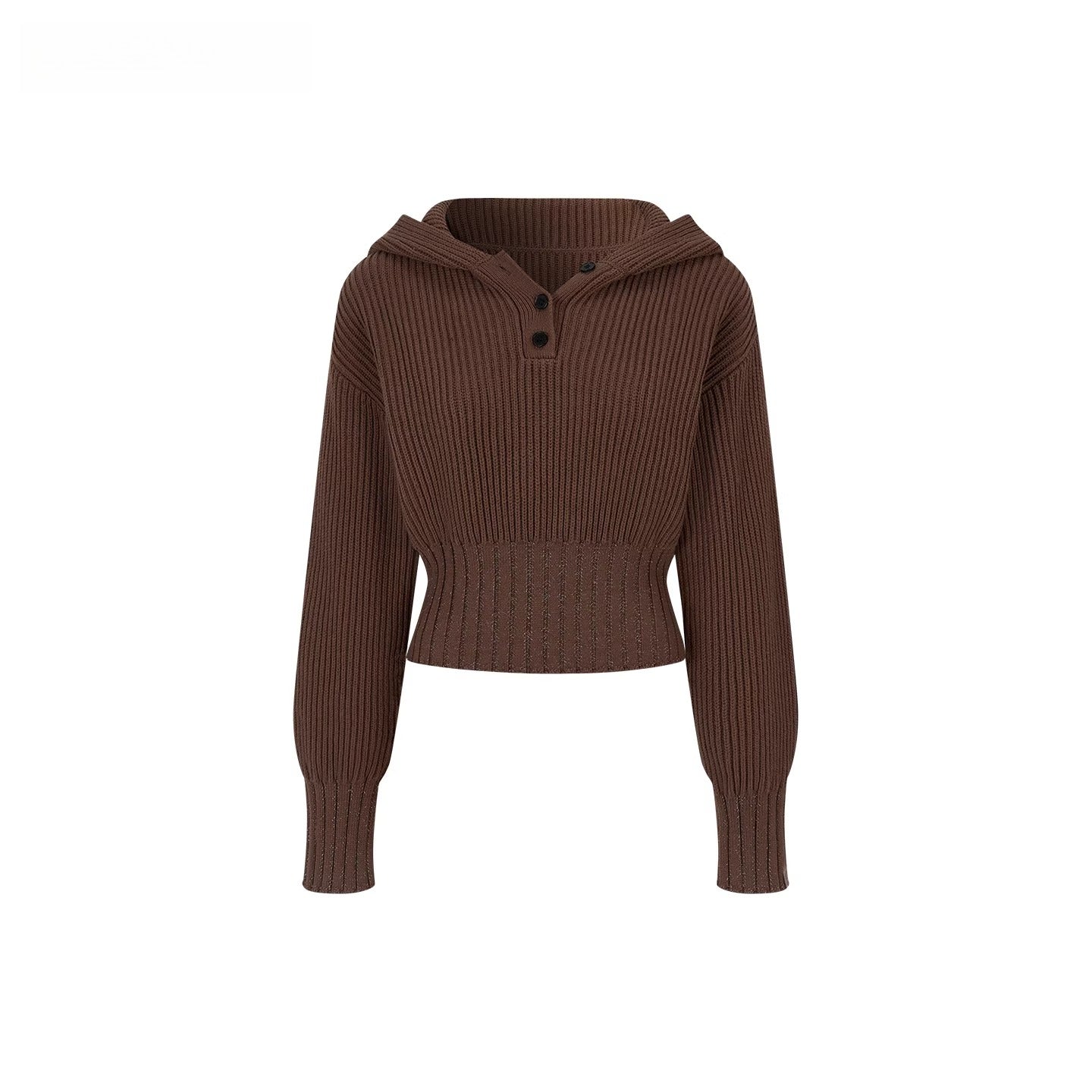 Ribbed Hooded Knit Pullover Sweater