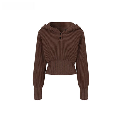 Ribbed Hooded Knit Pullover Sweater