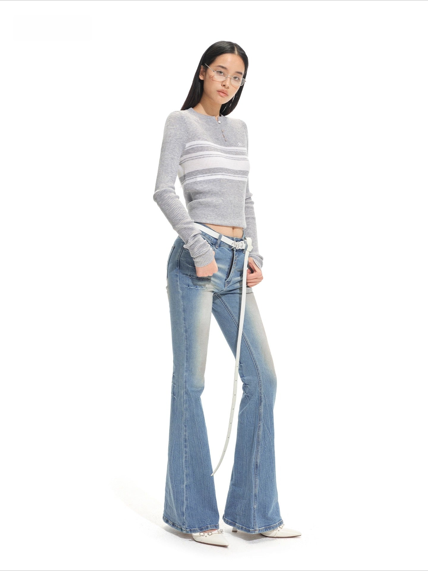 Marina Bay Striped Wool Knit Crewneck