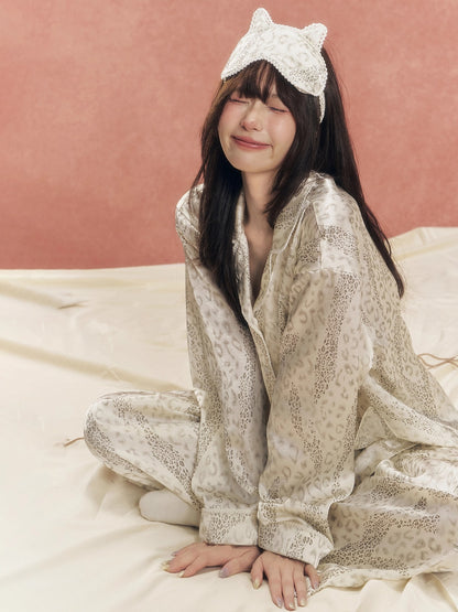 Glossy Satin Leopard Print Pajama Set