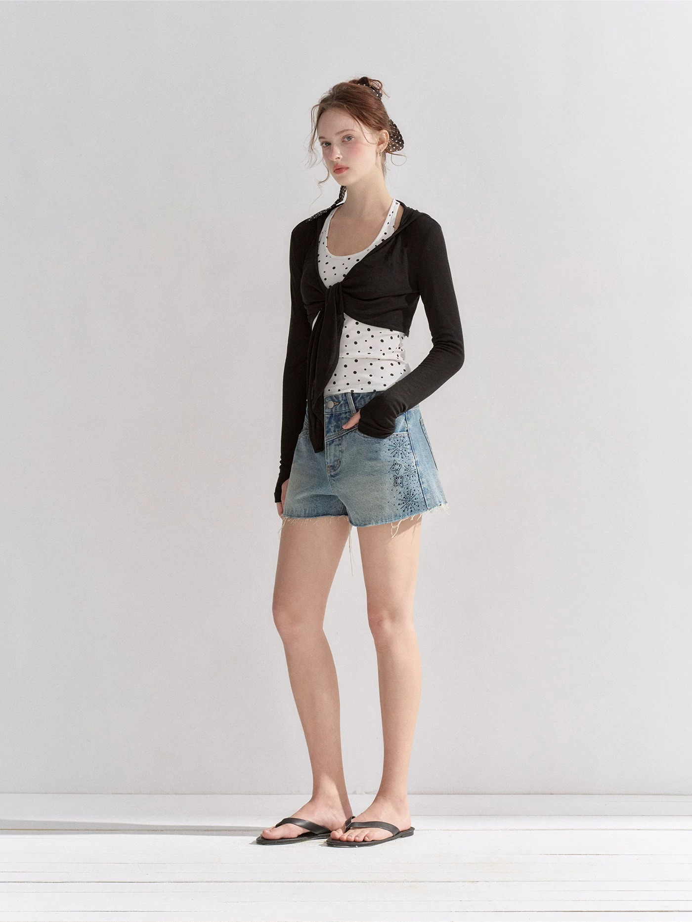 Vintage Washed Crystal-Embellished Denim Shorts