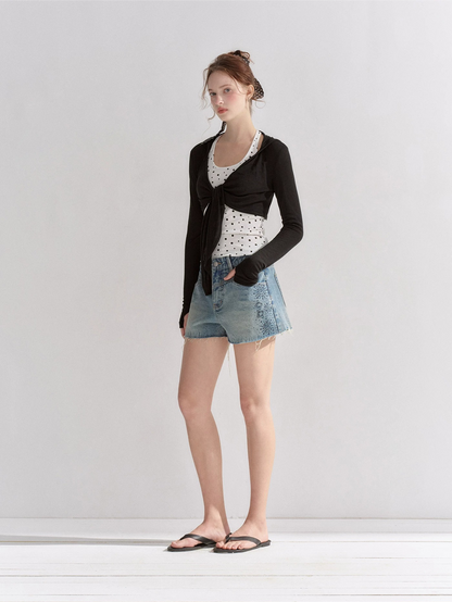 Vintage Washed Crystal-Embellished Denim Shorts