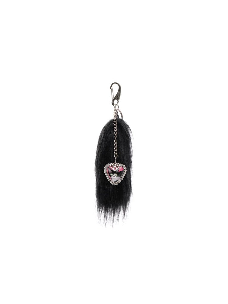 Black &amp; White Cat Tail Keychain