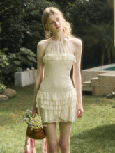 Light White Lace Halter Neck Slip Short Dress - CHINASQUAD