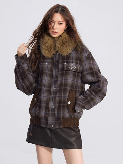 Melange Wool-Blend Quilted Plaid Jacket