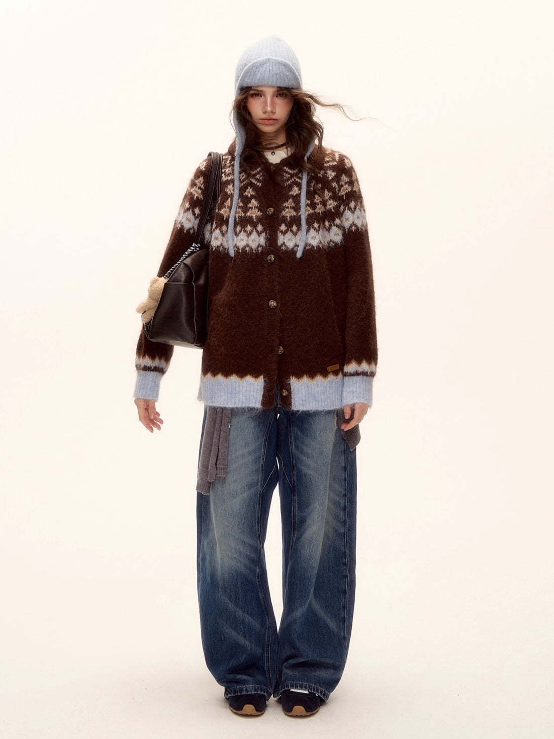 Vintage Washed Distressed Wide-Leg Jeans