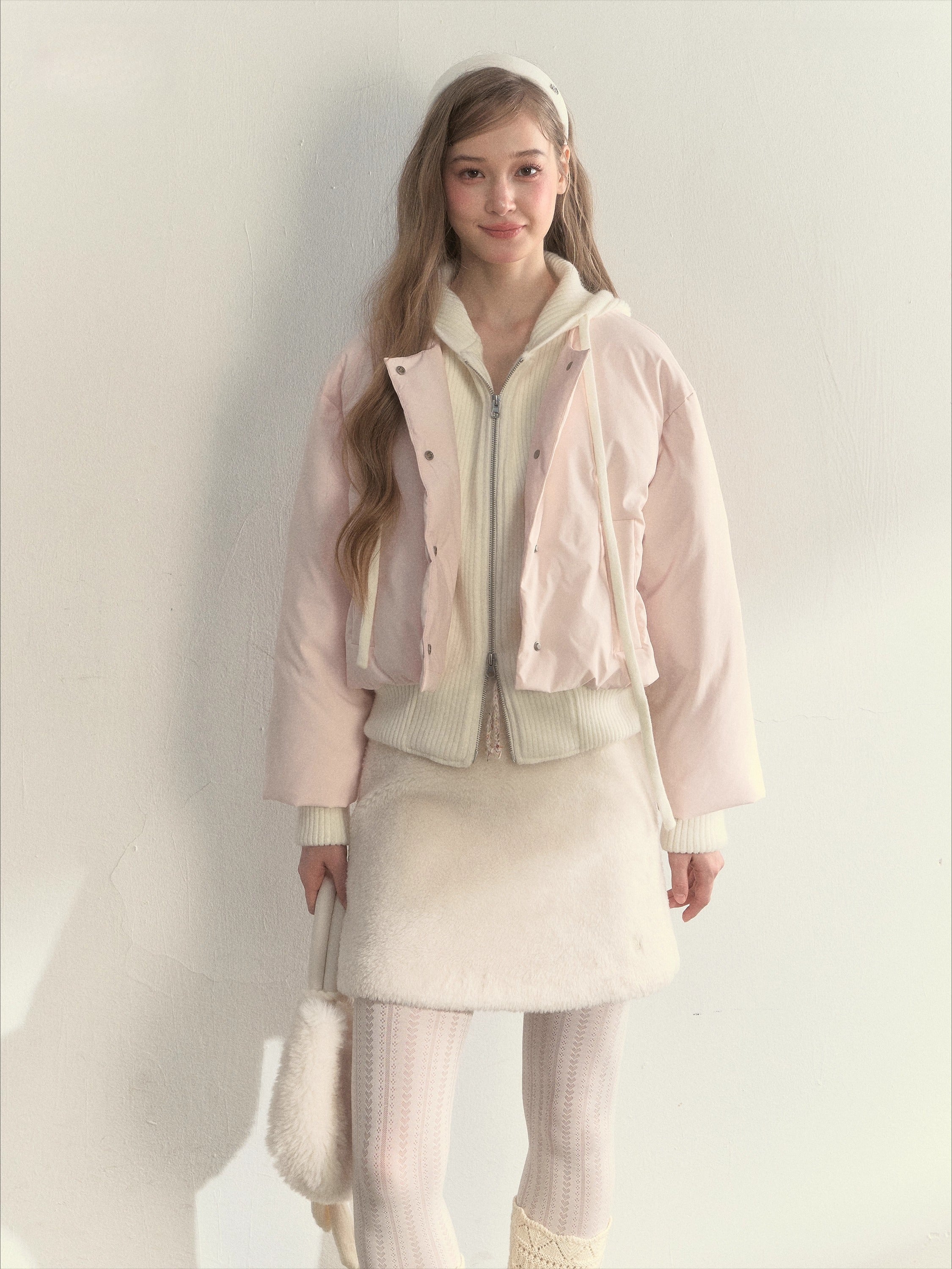 Glacier Pink Knit-Lined Hooded Down Jacket