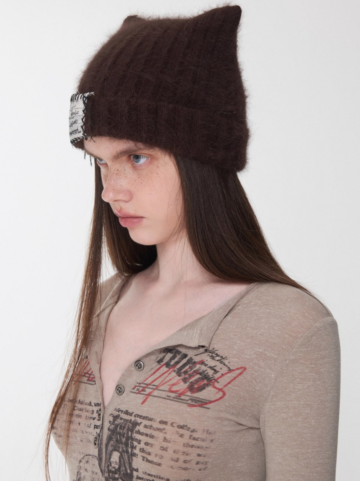 Hand-Stitched Cat-Ear Angora Knit Beanie