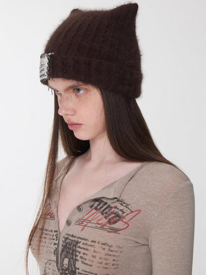 Hand-Stitched Cat-Ear Angora Knit Beanie