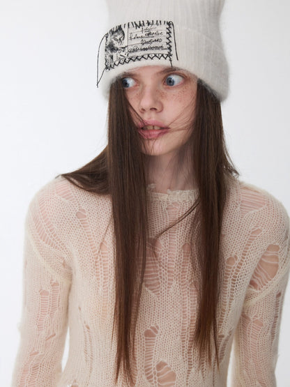 Mohair Distressed Fitted Cropped Sweater