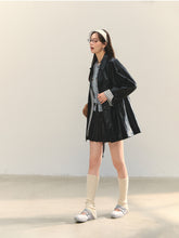 Black H-shaped Cuff Checkered Spliced Leather Jacket - CHINASQUAD