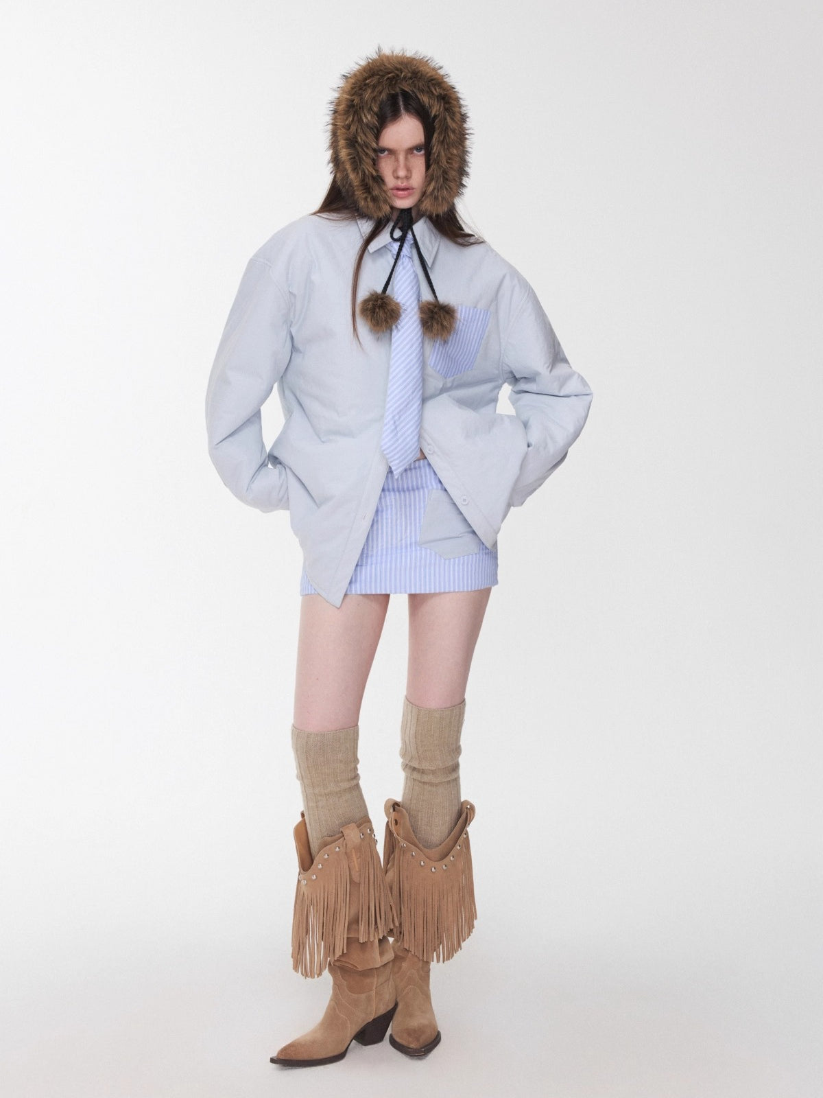 Reversible Faux Fur Pom-Pom Ear Muff Collar