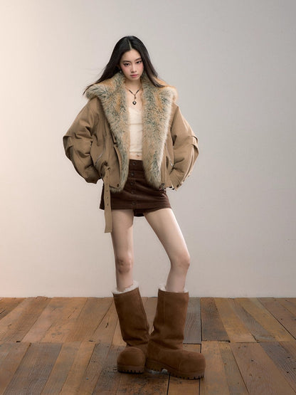 Detachable Gradient Faux Fur Padded Jacket