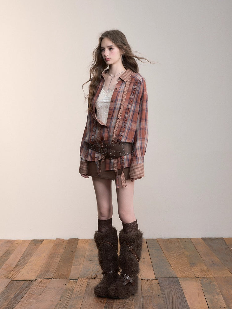 Checkered Loose Long-Sleeve Shirt