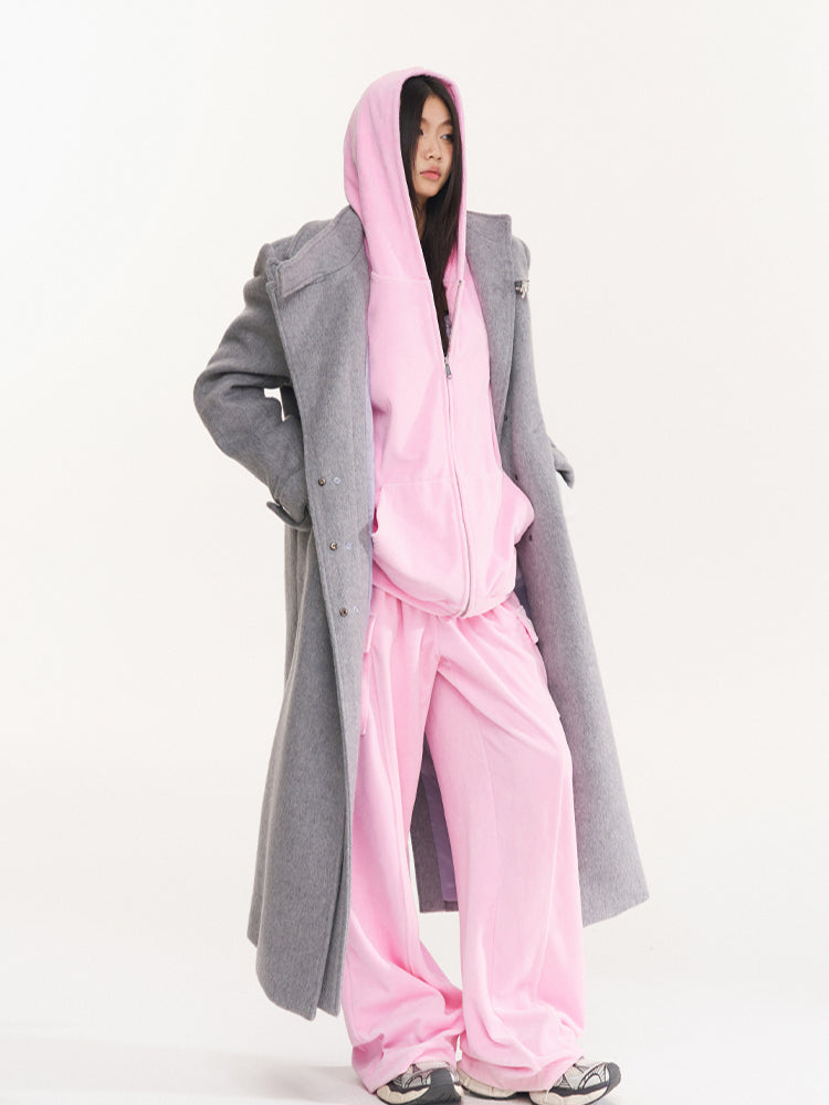 Pink Velvet Drawstring Oversized Hoodie