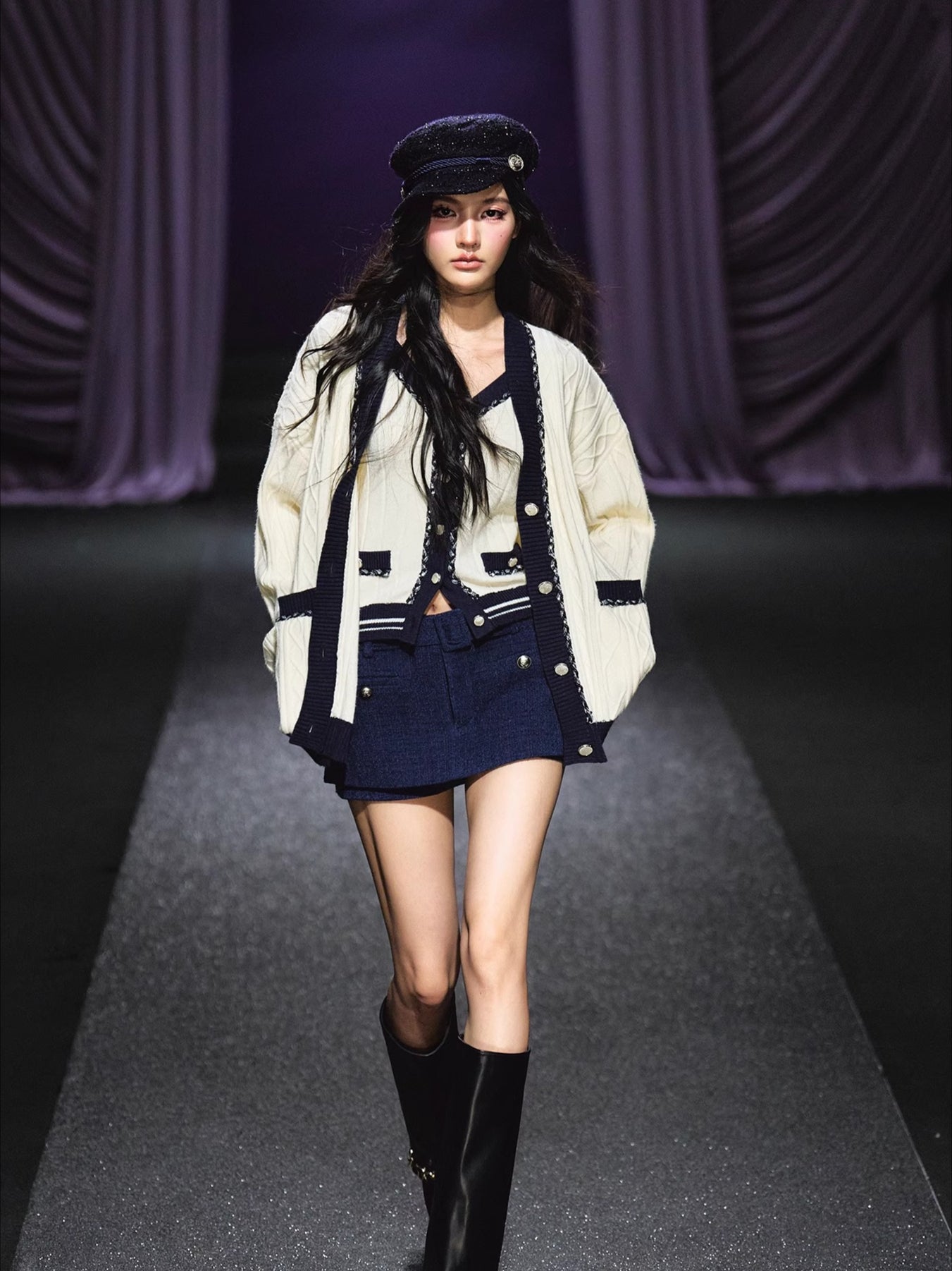 Contrast-Trim Knit Cardigan &amp; Vest Set