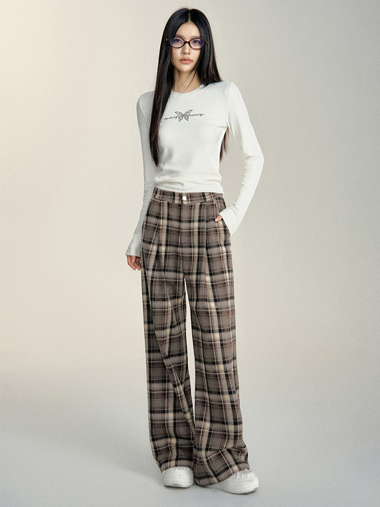 Loose Plaid Wide-Leg Pants