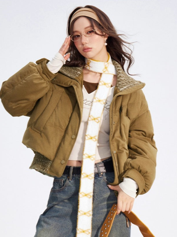Wool-Blend Knit Spliced Down Jacket