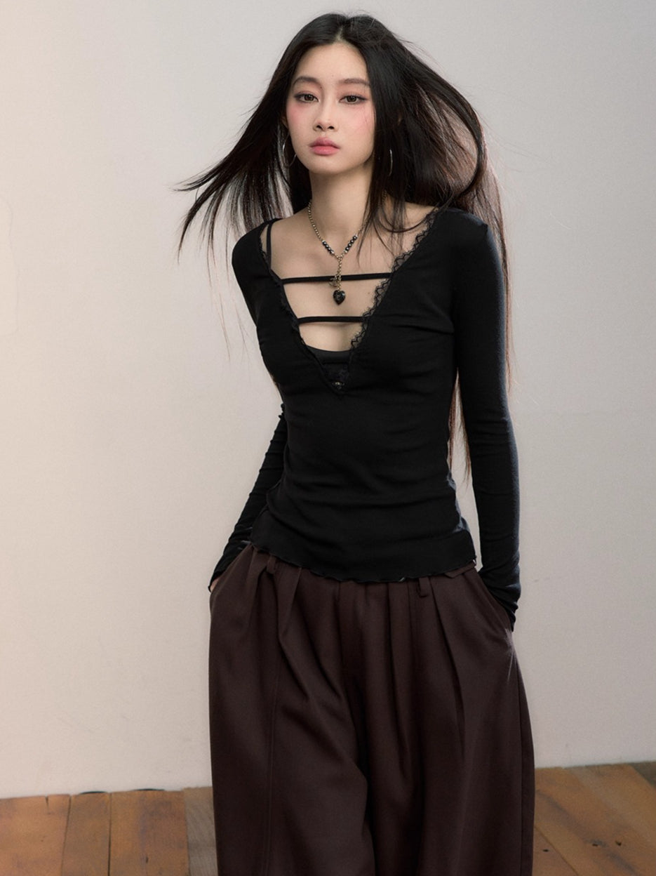 Reversible Lace-Panel Lyocell Blouse