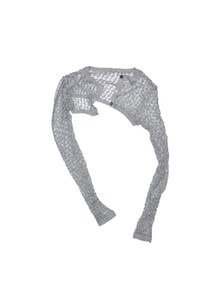 Hollow-Out Knitted Cropped Long-Sleeve Cover-Up