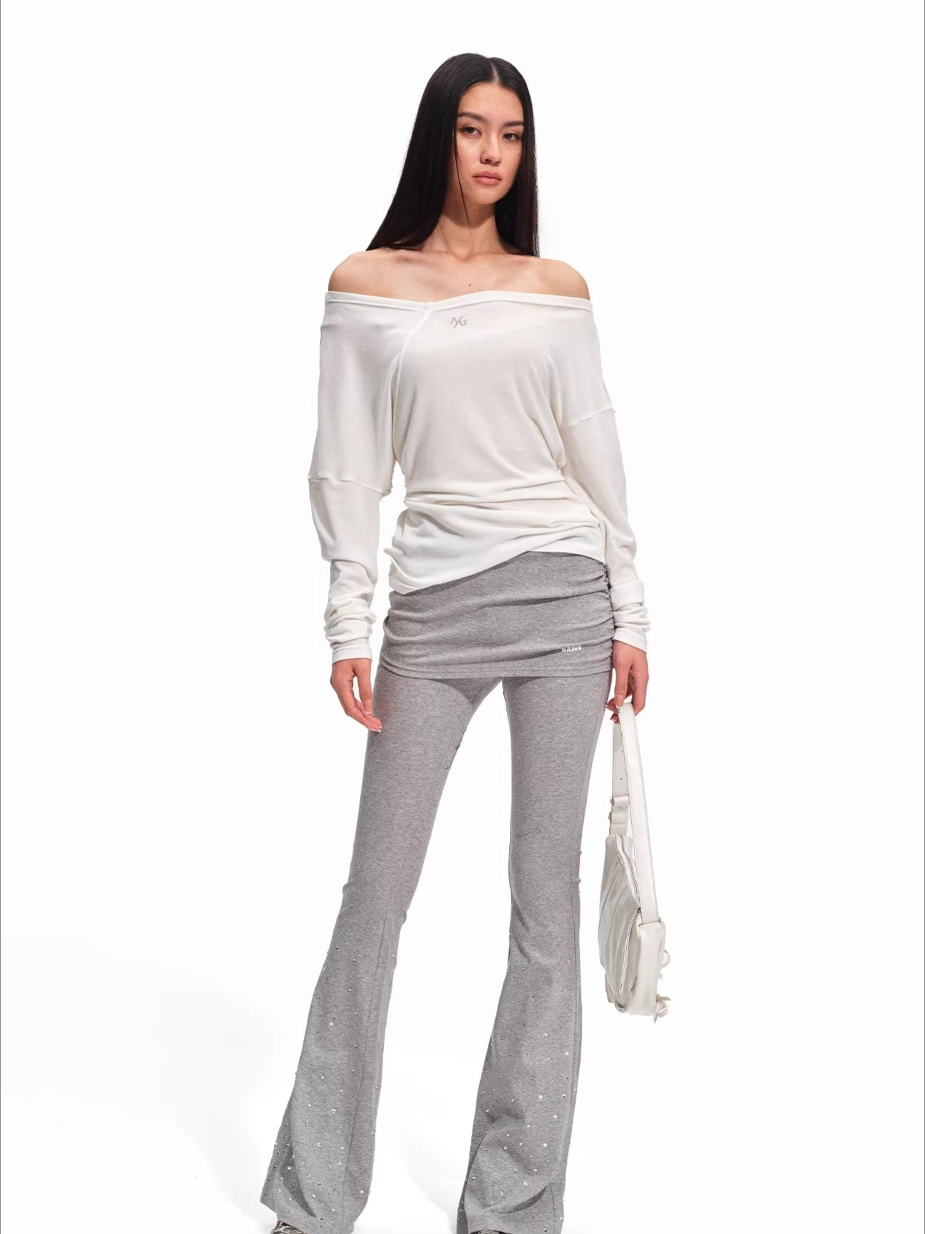 Asymmetric Off-Shoulder Wool-Lyocell Knit Tee