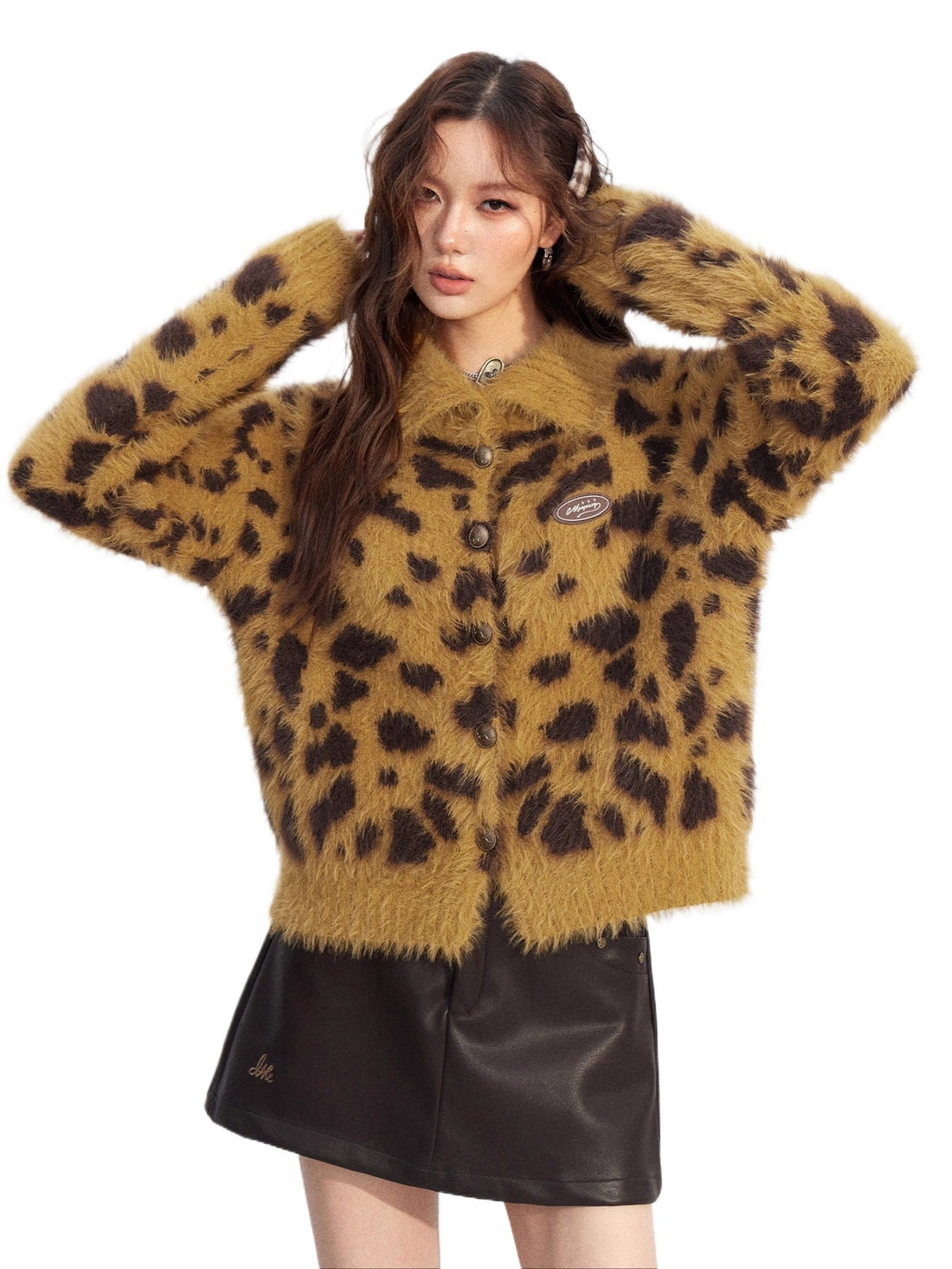 Leopard Mink-Plush Knit Sweater