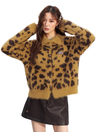 Leopard Mink-Plush Knit Sweater