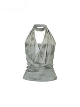 Chain Swing-neck Halter Neckline-gathered Waist Tank Top - CHINASQUAD
