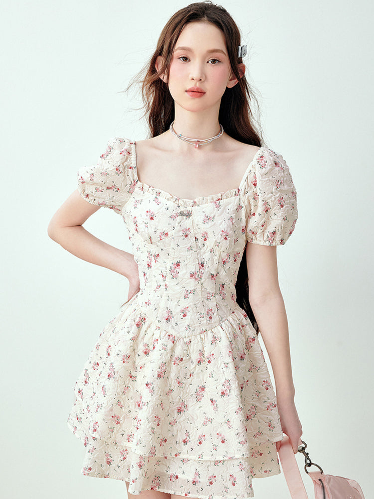 White Floral Babydoll &amp; Square-neck Dress