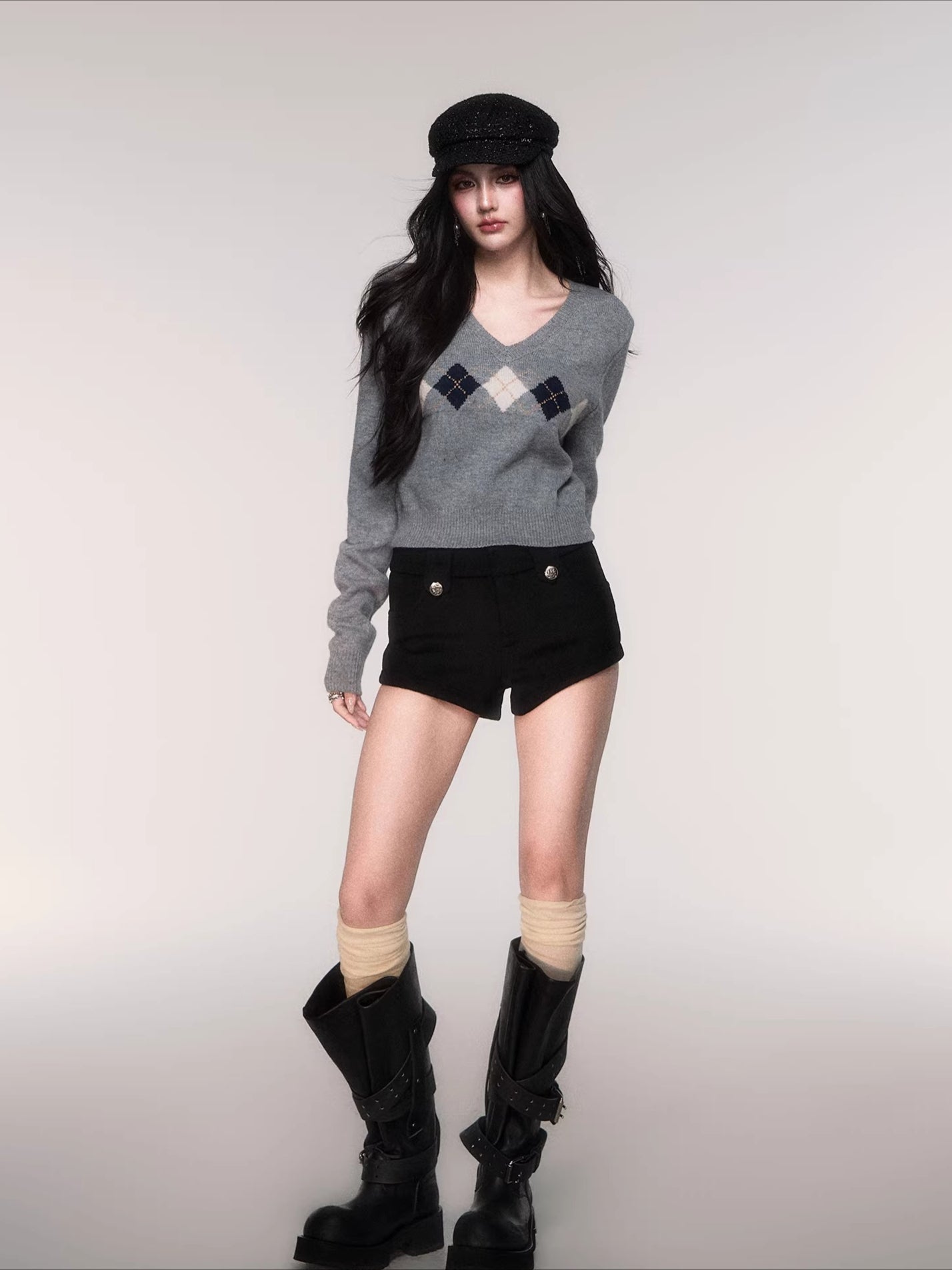 V-Neck Wool-Blend Knit Pullover