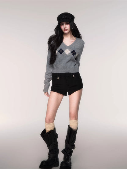 V-Neck Wool-Blend Knit Pullover