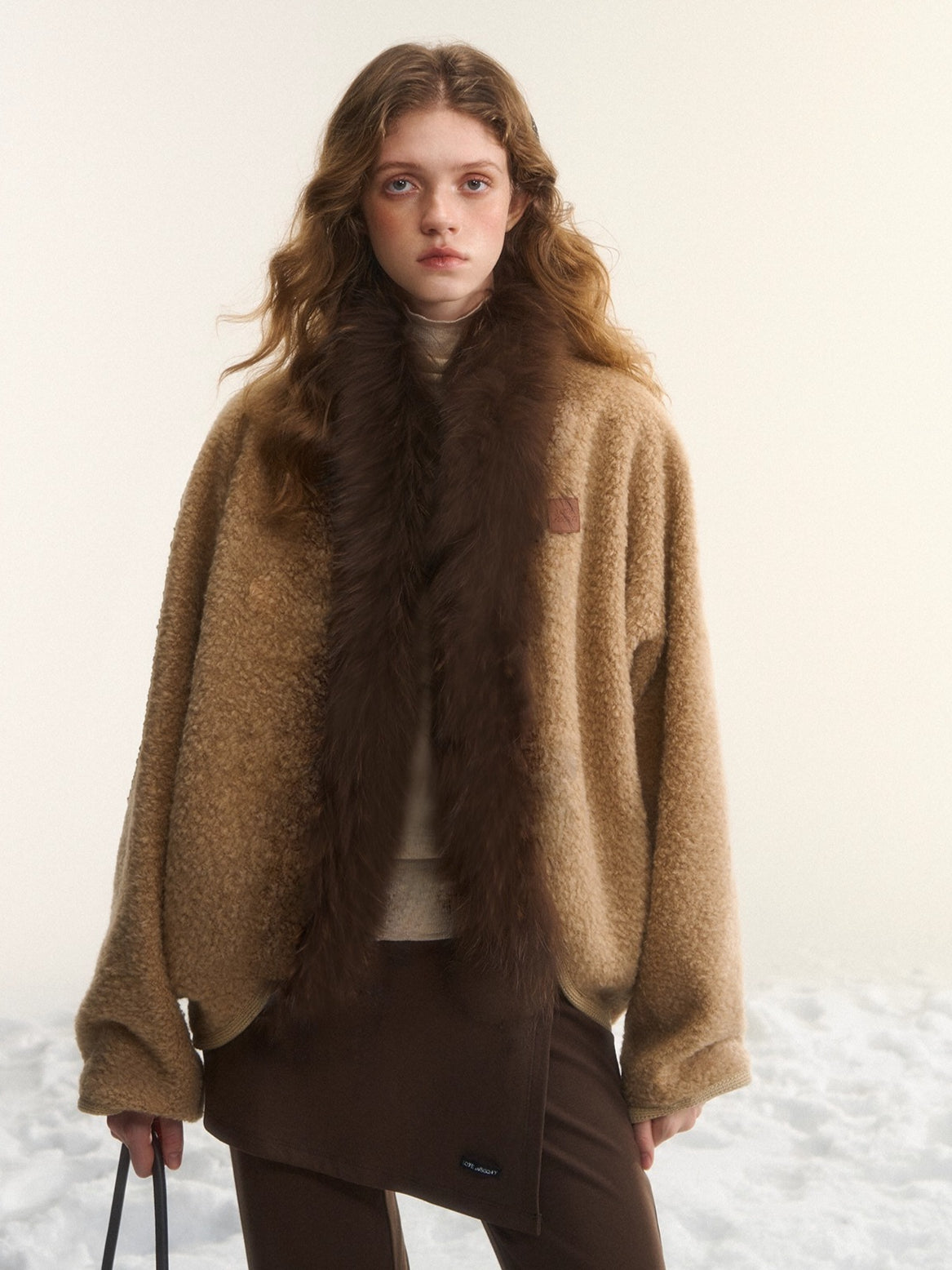 Wool-Blend Fur-Trim Cape Jacket