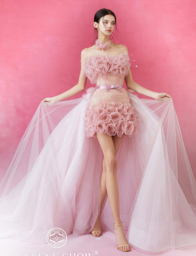 Rosette Tulle Embellished Convertible Mini Dress