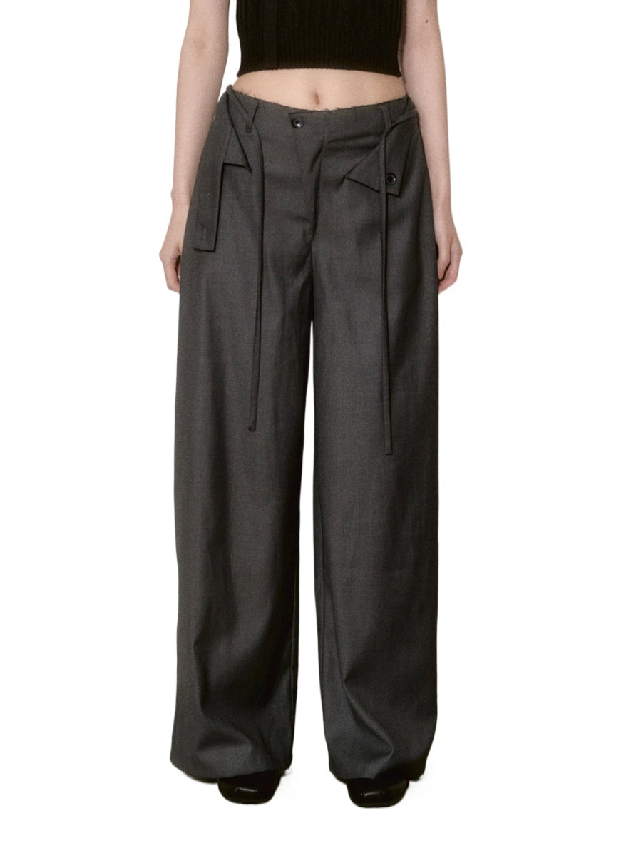 Gray Tie Wide-leg Trousers