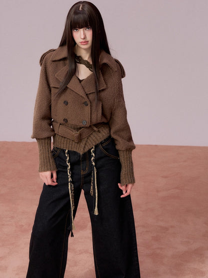 Wool-Blend Knit-Panel Jacket