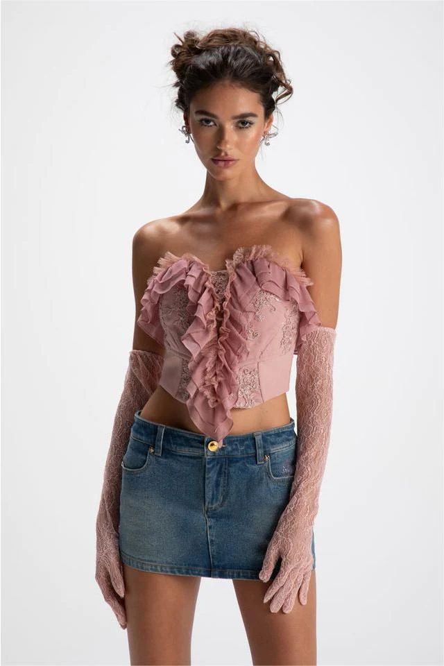 Pink Lace Ruffled Tank Top (including gloves) - CHINASQUAD