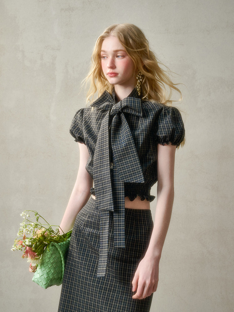 Natural Cotton Bow-Tie Shirt &amp; Skirt Set