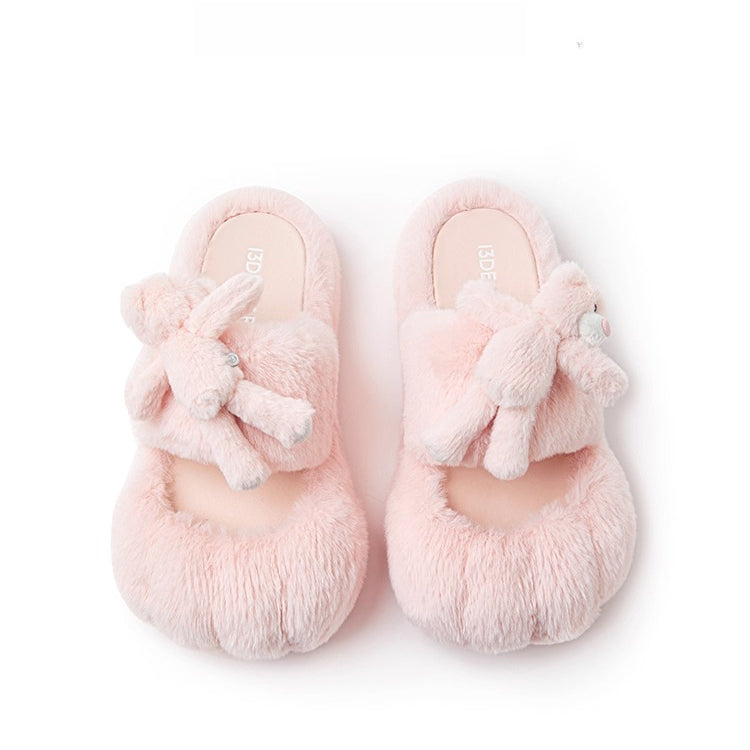 Fur Bear Paw Platform Slide Slippers