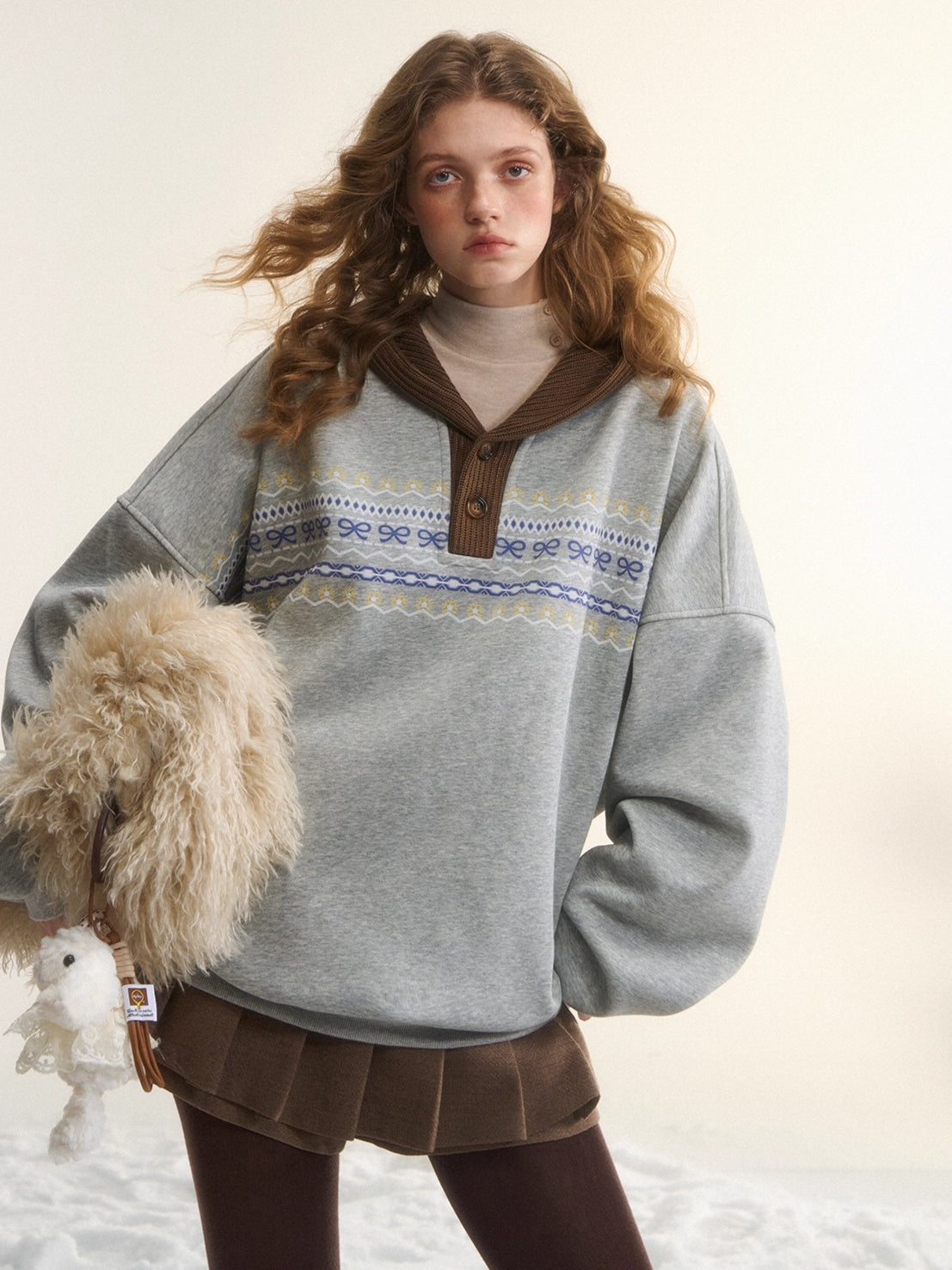 Contrast Patchwork Hooded Fleece Sweatshirt