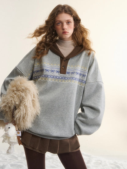 Contrast Patchwork Hooded Fleece Sweatshirt