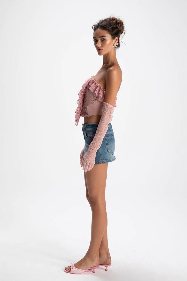 Pink Lace Ruffled Tank Top (including gloves) - CHINASQUAD