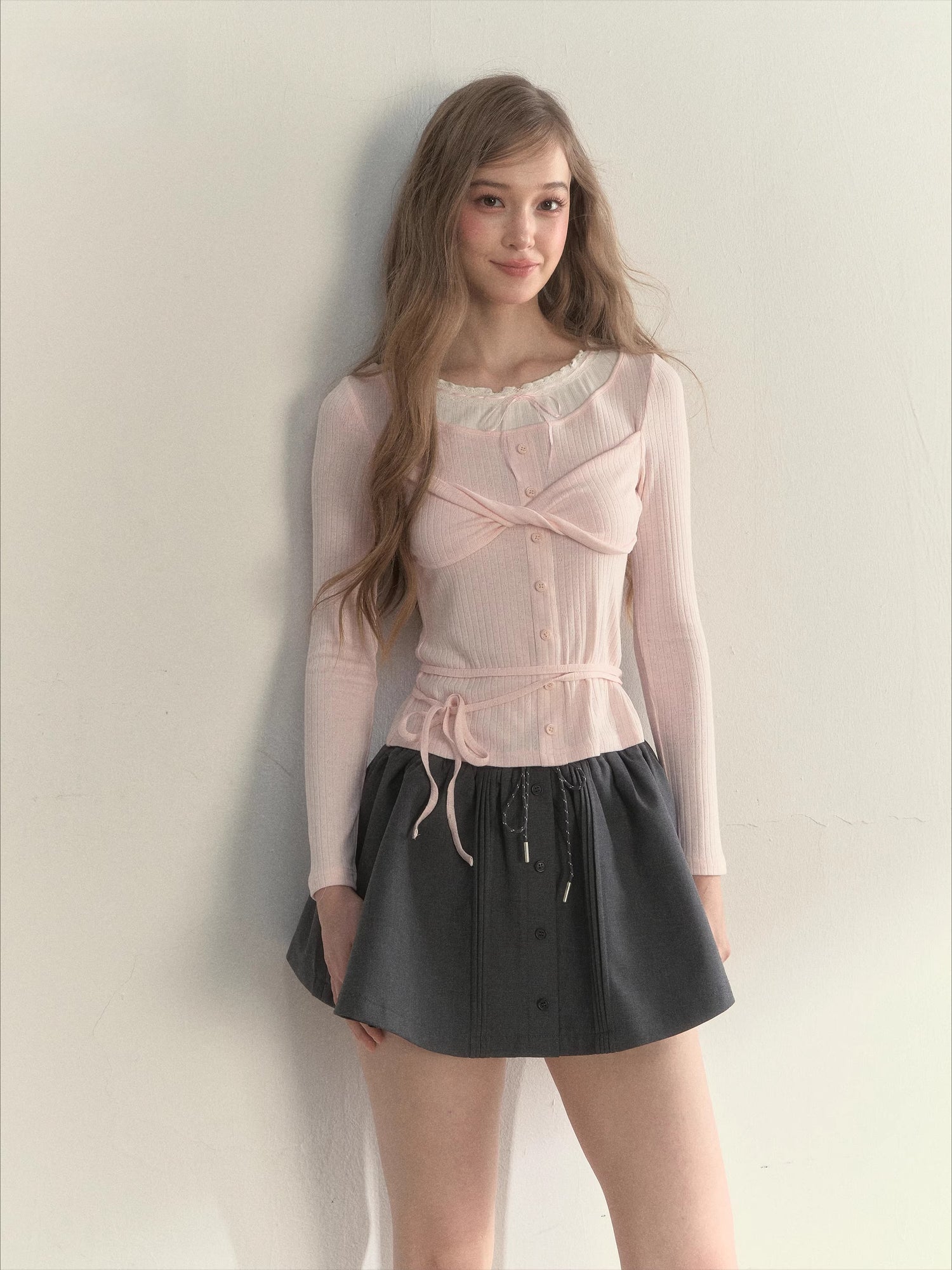 Bow-Tied Knit Long Sleeve T-Shirt