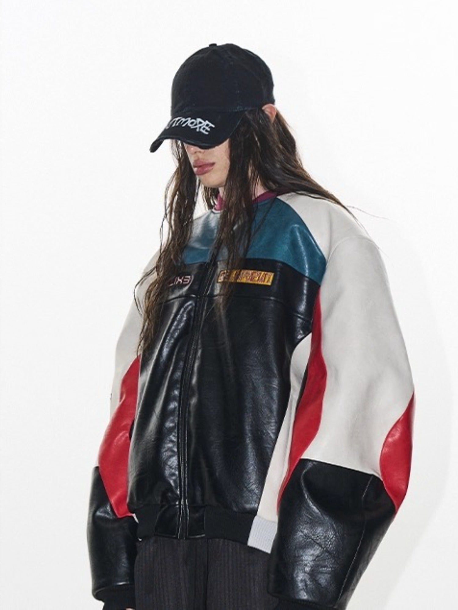 Color-Block Embroidered Moto Padded Jacket