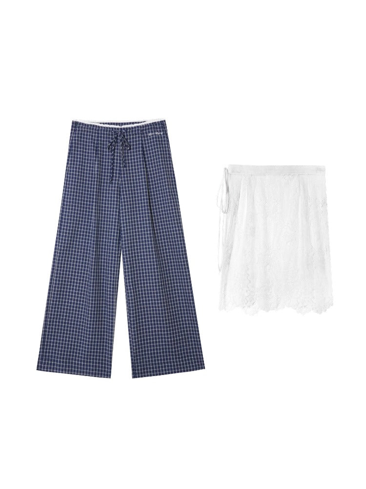 Plaid Color-block Waist Spliced Straight Pants - CHINASQUAD