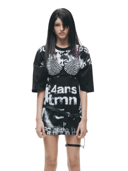 Distressed Laser-Burn Graphic Oversized T-Shirt