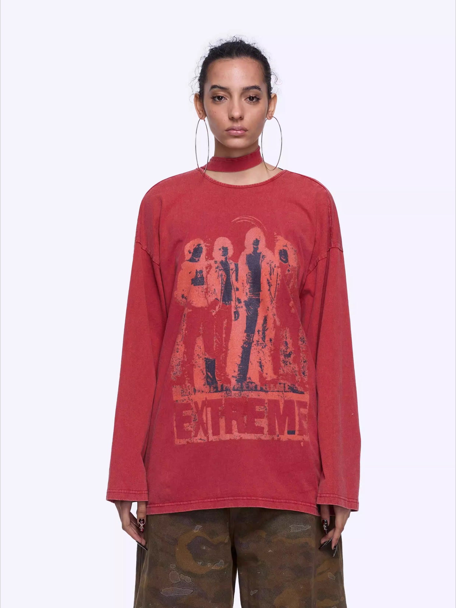 Washed Portrait Print Long Sleeve T-Shirt