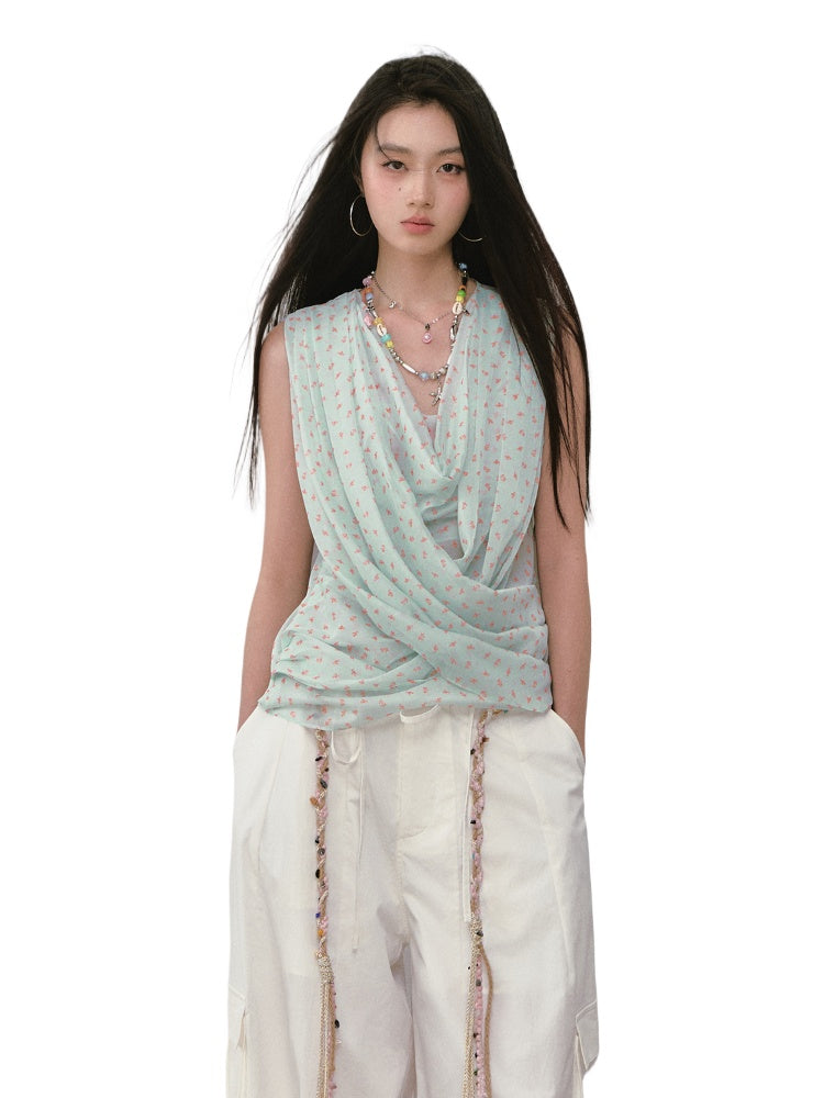 Small Floral Cowl Neck Sleeveless Vest