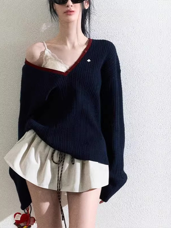 Ribbed Cable-Knit Wool-Blend V-Neck Top