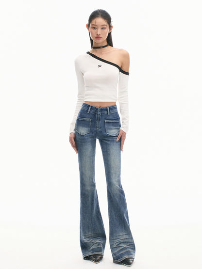 Retro Blue High Waist Flare Jeans