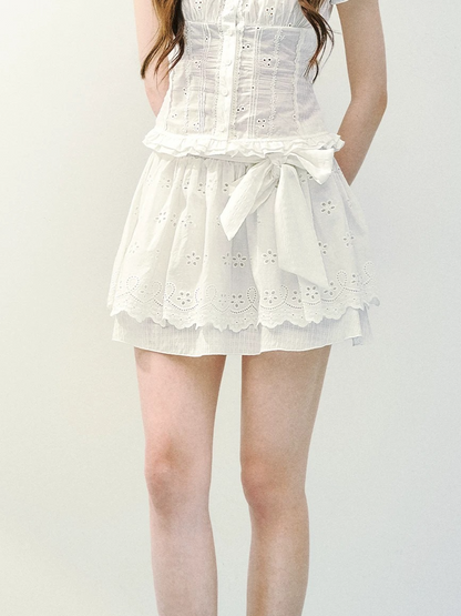 Vintage Plaid Lace Ribbon Two-Piece Set